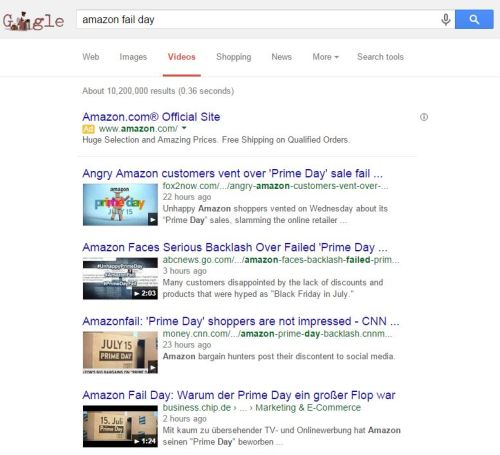 Amazon has paid for an ad to appear at the top of the search results for "Amazon Fail Day"